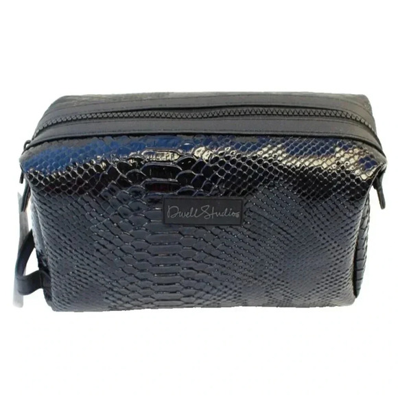 New Black Faux Snake Skin Dwell Studio Travel Valet Cosmetic Bag Zip Closure - Picture 1 of 2